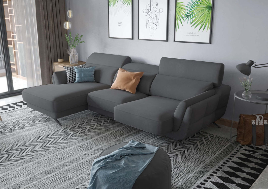 Ronda Charcoal Grey Sectional Left Facing Chaise