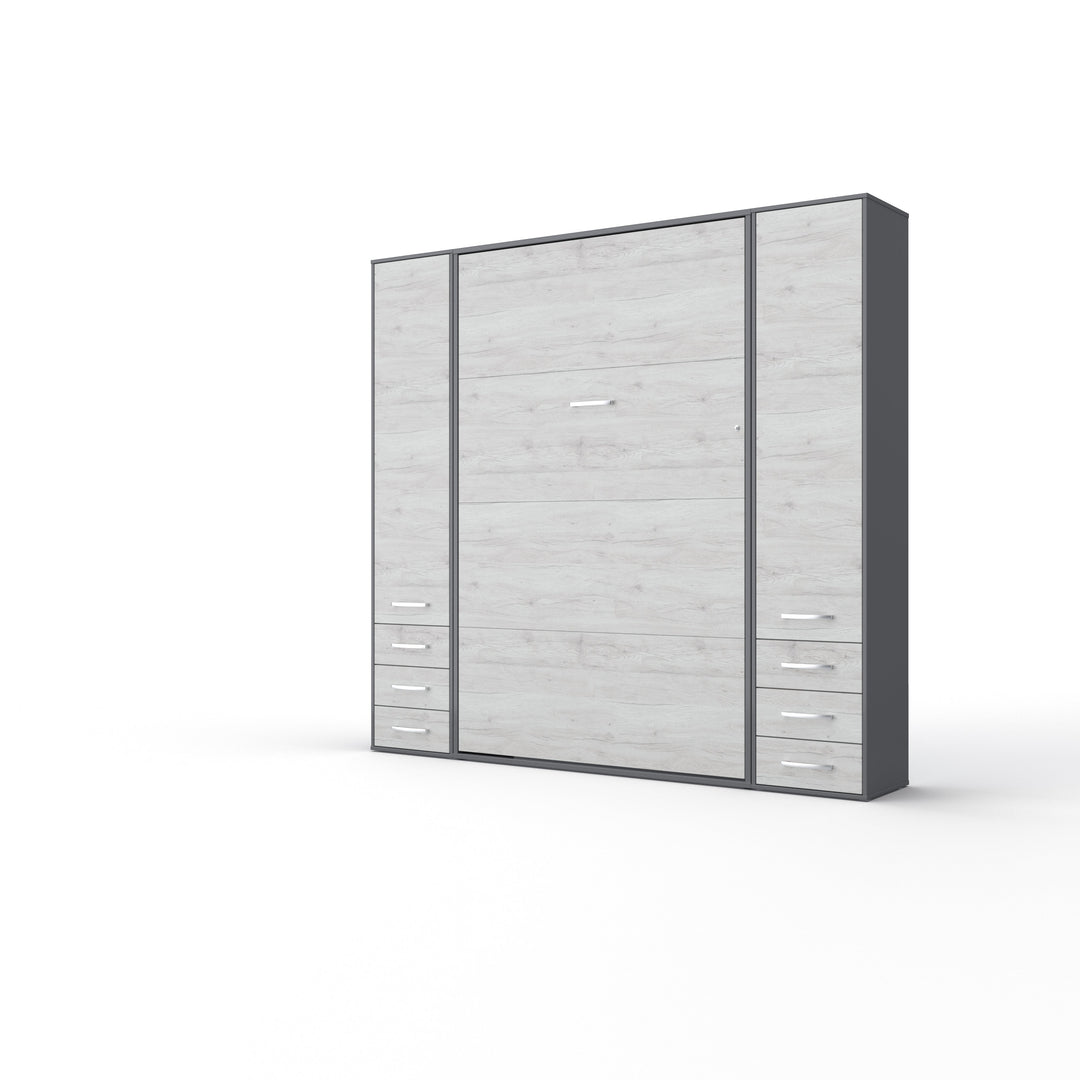 Invento Vertical Wall Bed, European Full Size with 2 cabinets