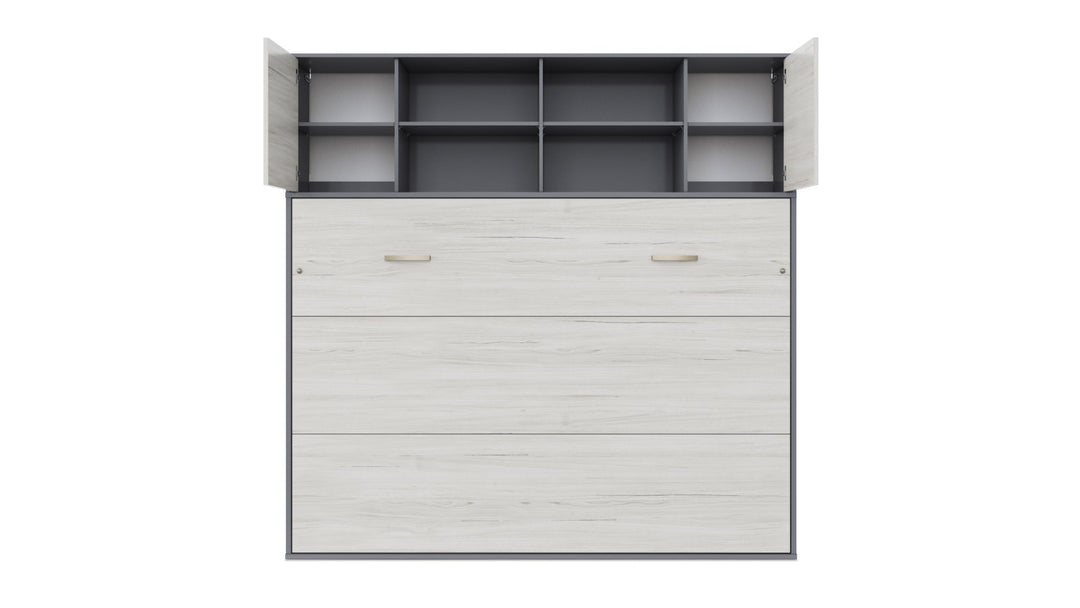 Invento Horizontal Wall Bed, European Full XL Size with a cabinet on top