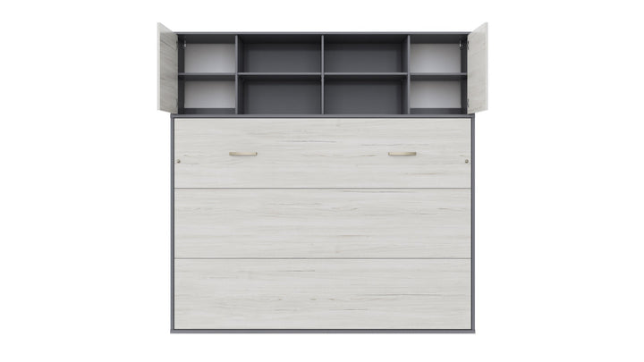 Invento Horizontal Wall Bed, European Full XL Size with a cabinet on top