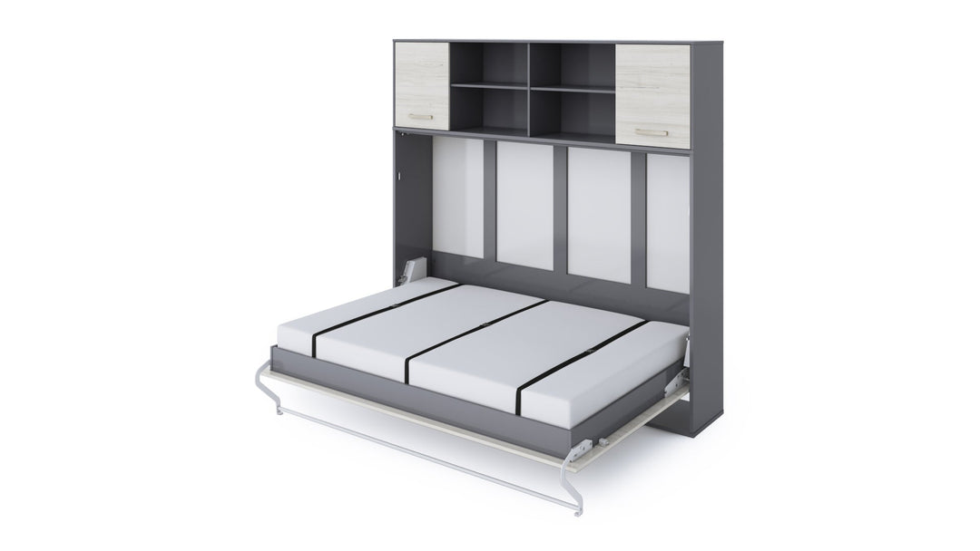 Invento Horizontal Wall Bed, European Full XL Size with a cabinet on top