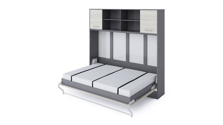 Invento Horizontal Wall Bed, European Full XL Size with a cabinet on top