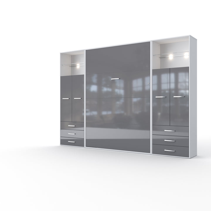 Invento Vertical Wall Bed, European Twin Size with 2 cabinets