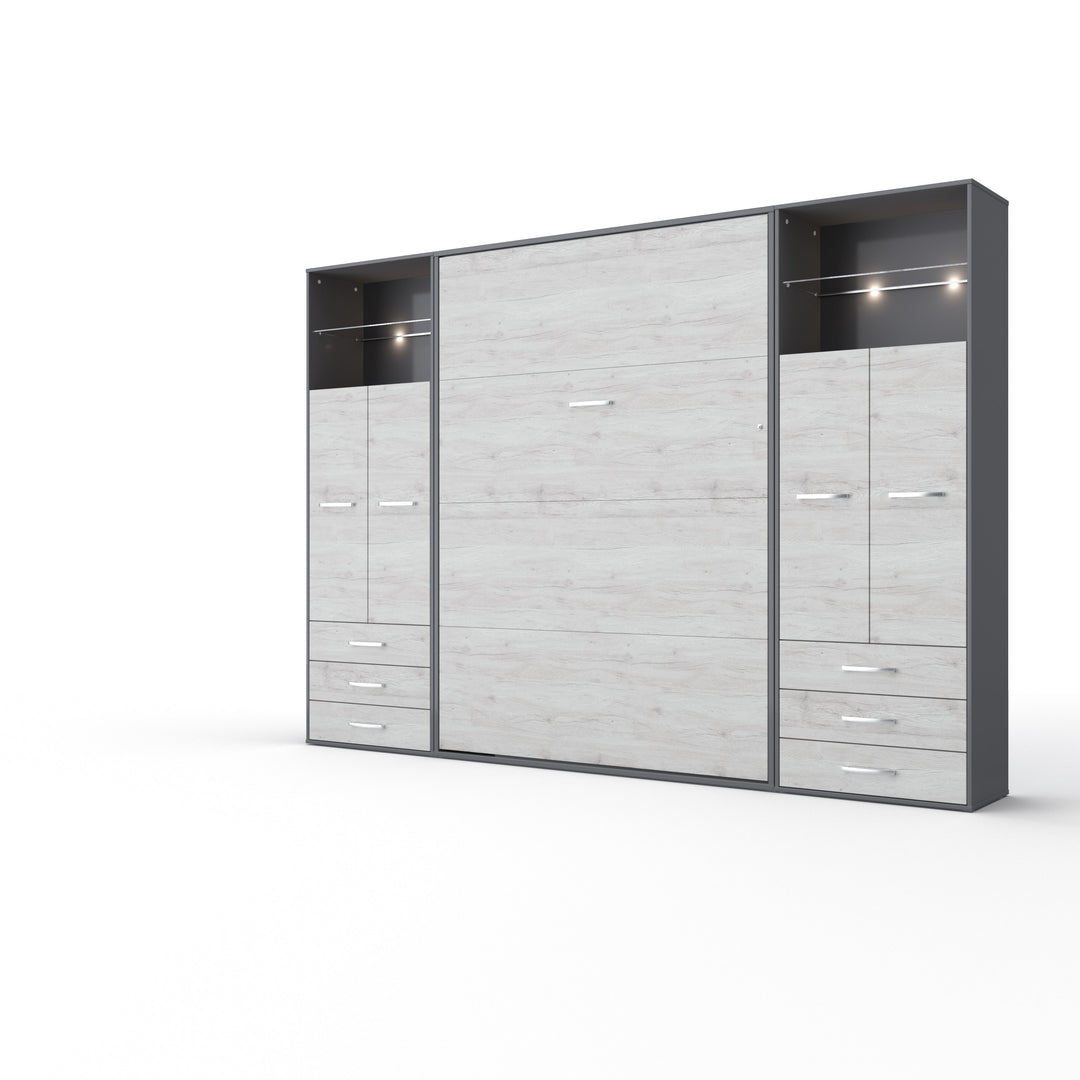 Invento Vertical Wall Bed, European Twin Size with 2 cabinets