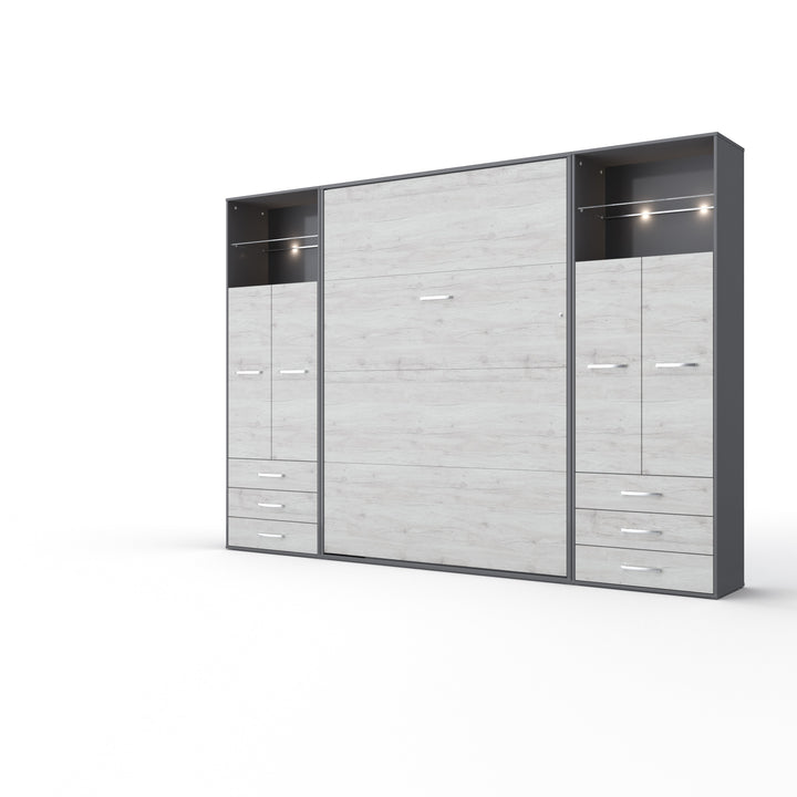 Invento Vertical Wall Bed, European Twin Size with 2 cabinets