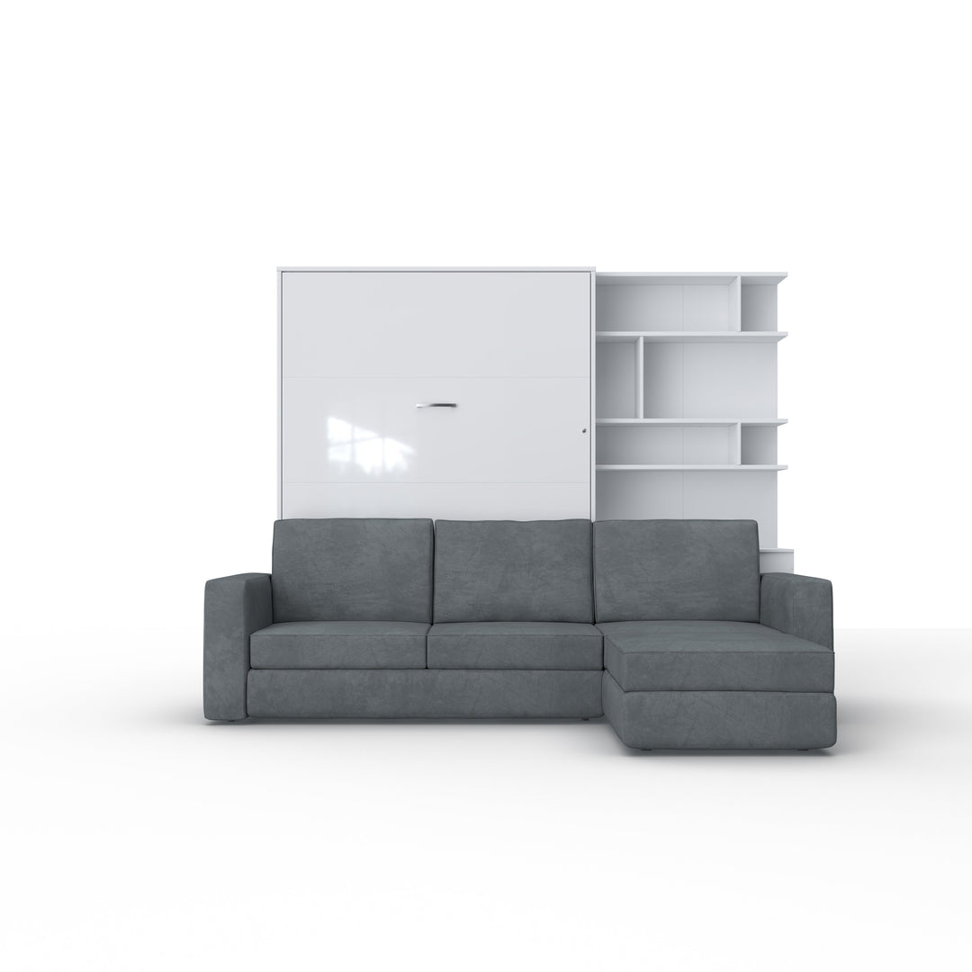 Murphy bed European Full XL Vertical with a Sectional Sofa and a Bookcase Invento. SALE