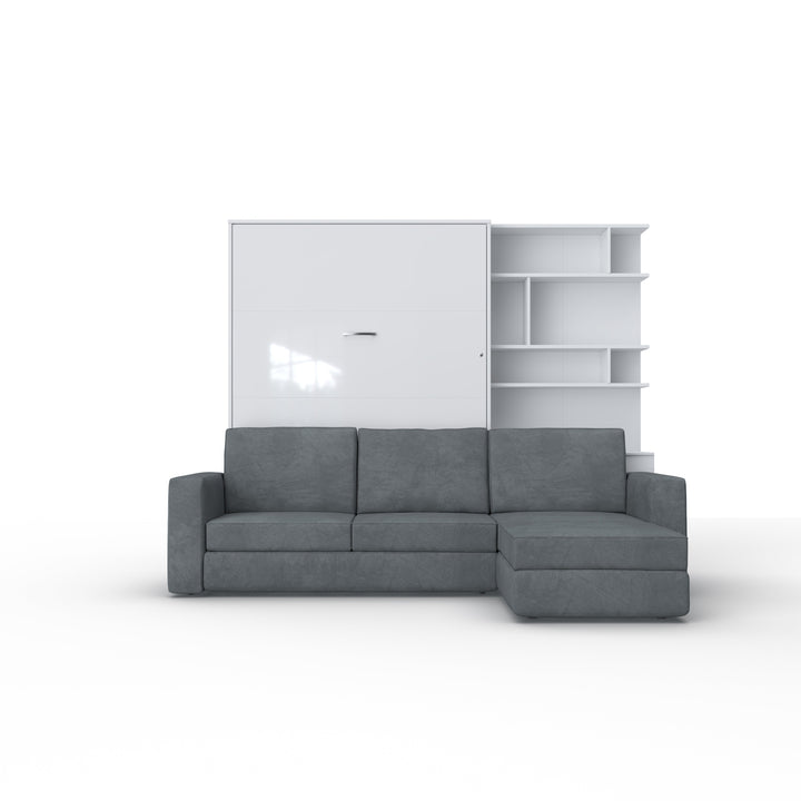 Murphy bed European Full XL Vertical with a Sectional Sofa and a Bookcase Invento. SALE