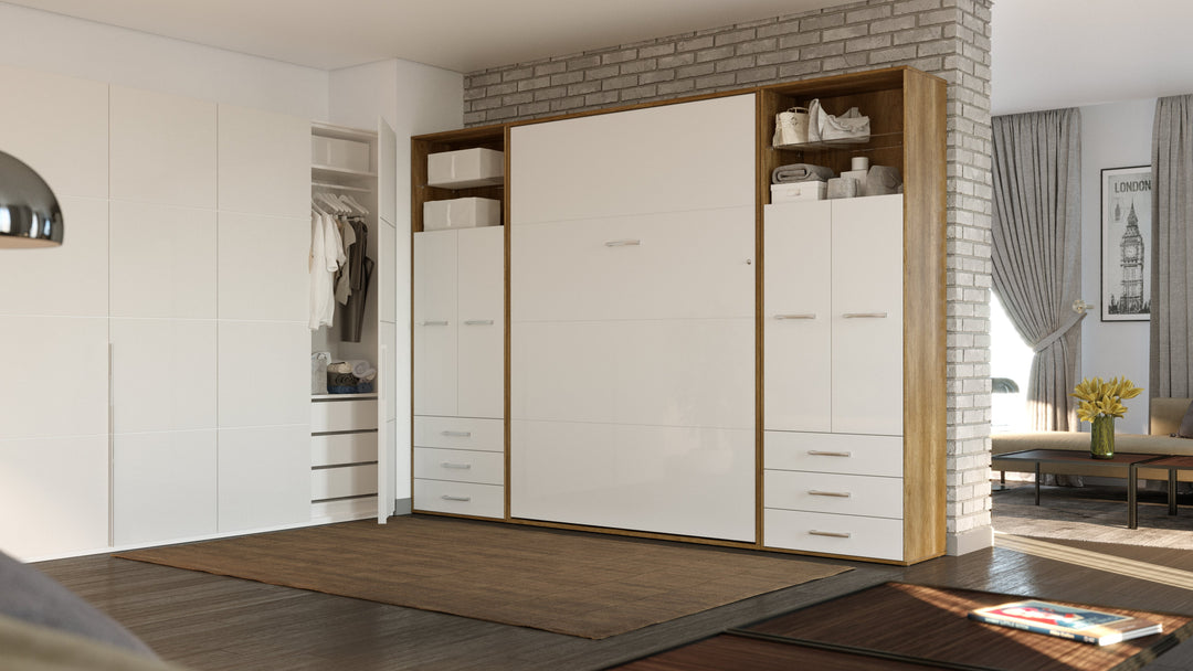 Invento Vertical Wall Bed, European Twin Size with 2 cabinets