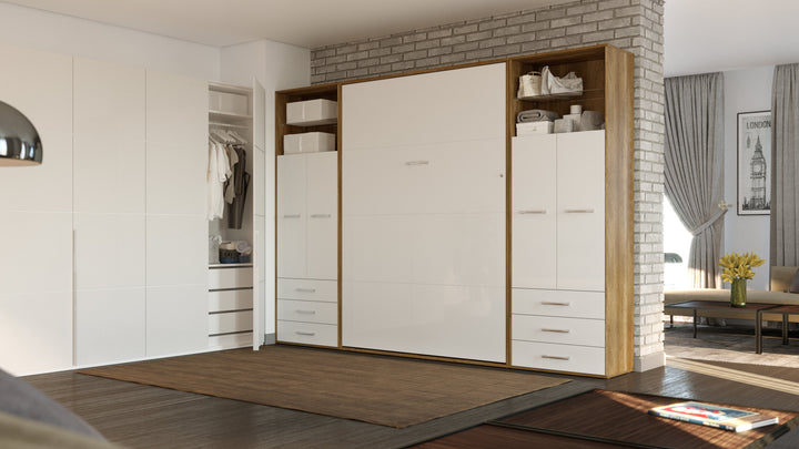 Invento Vertical Wall Bed, European Twin Size with 2 cabinets