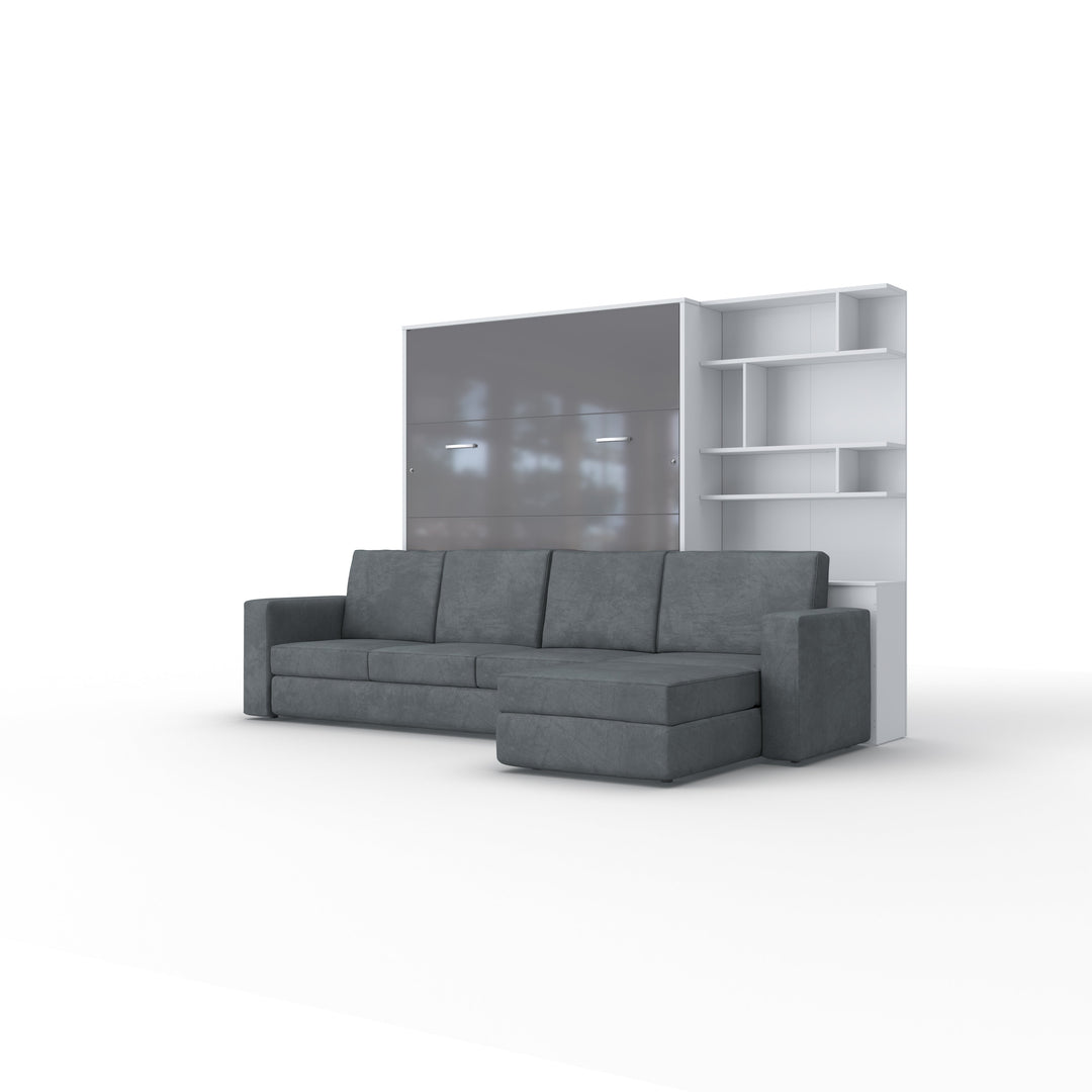 Murphy Bed INVENTO European Queen size with a Sectional Sofa and a Bookcase, mattress included