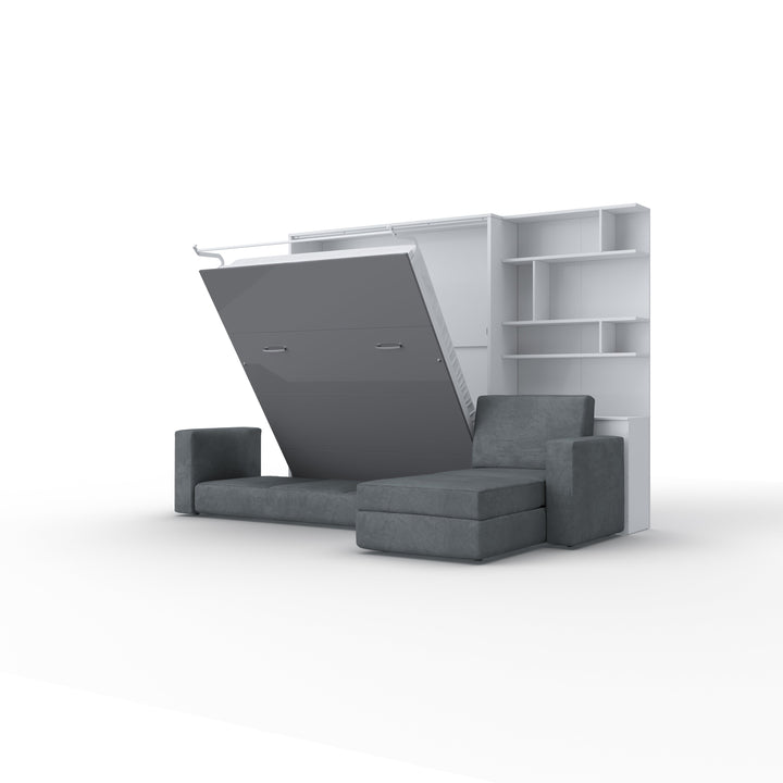 Murphy Bed INVENTO European Queen size with a Sectional Sofa and a Bookcase, mattress included