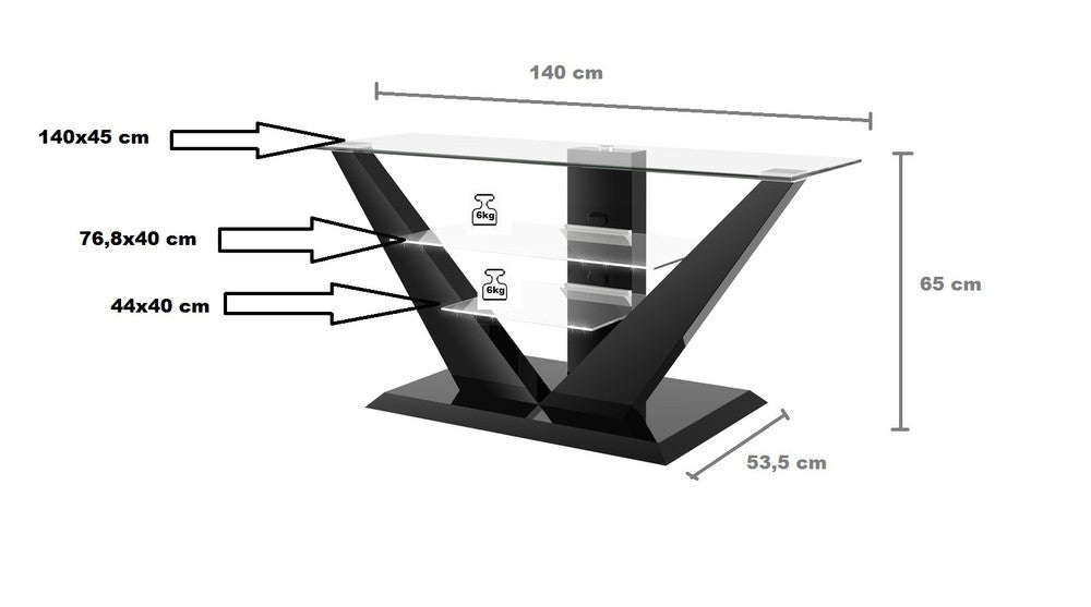 Floor TV Stand LUNA for up to 65 inch TV's with LED