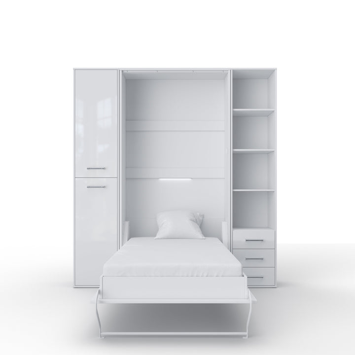 Vertical Murphy Bed Invento, European Queen Size with mattress and 2 storage cabinets