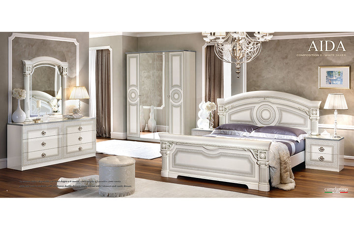 Aida Bed, White w/Silver