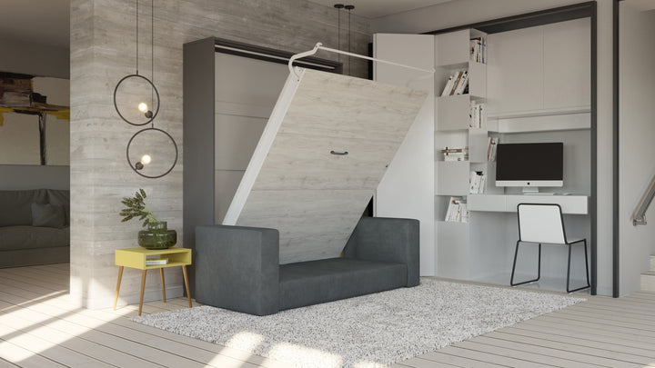 European Queen size Vertical Murphy Bed Invento with a Sofa