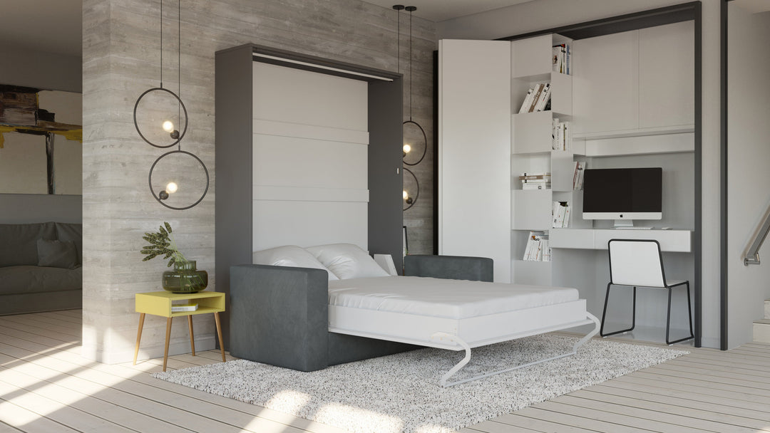 European Queen size Vertical Murphy Bed Invento with a Sofa