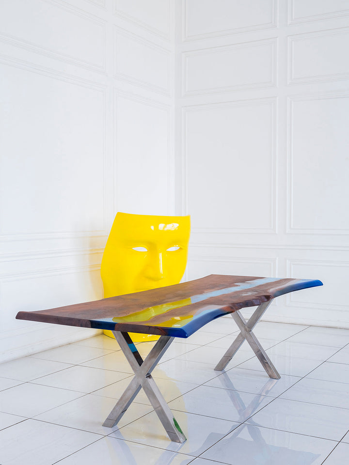 Elm Tree Solid Wood Dining Table KURT Filled with Polymer Resin
