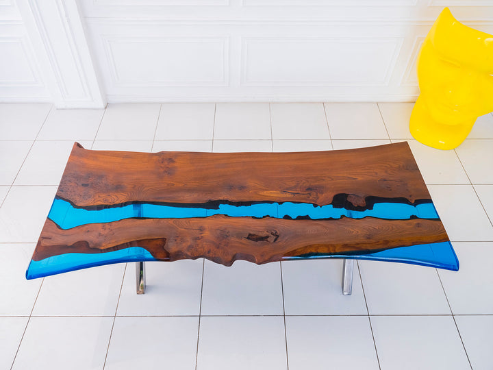 Elm Tree Solid Wood Dining Table KURT Filled with Polymer Resin