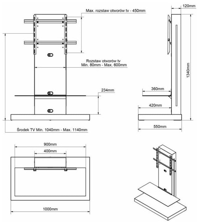Floor TV Stand MARINO MAX with LED, for TV up to 60 inch