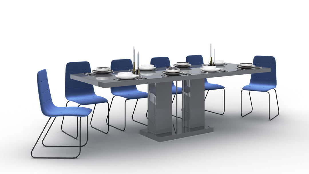 Dining Set NOSSA 7 pcs. gray modern glossy Dining Table with 2 self-starting leaves plus 6 chairs