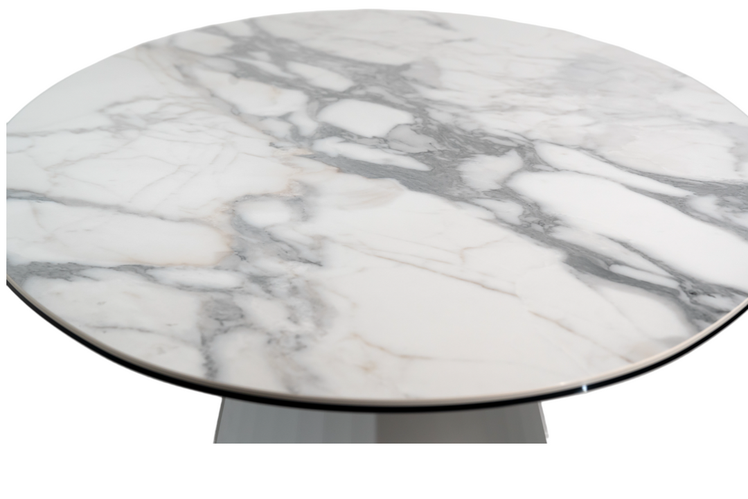 Dining Table GIORGIA with white ceramic top and metal base