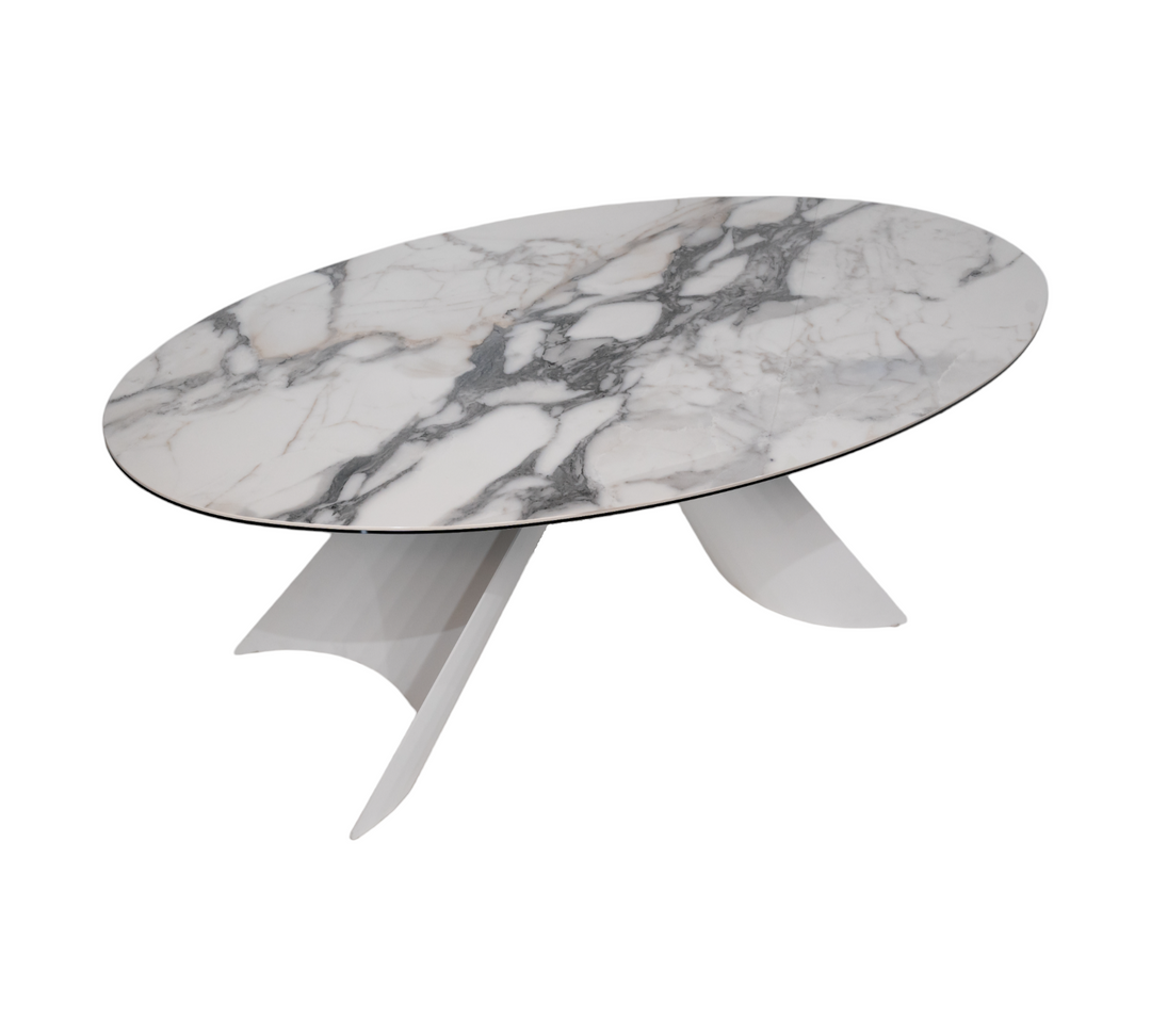 Dining Table GIORGIA with white ceramic top and metal base