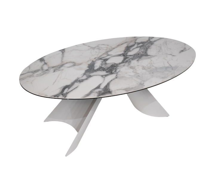 Dining Table GIORGIA with white ceramic top and metal base
