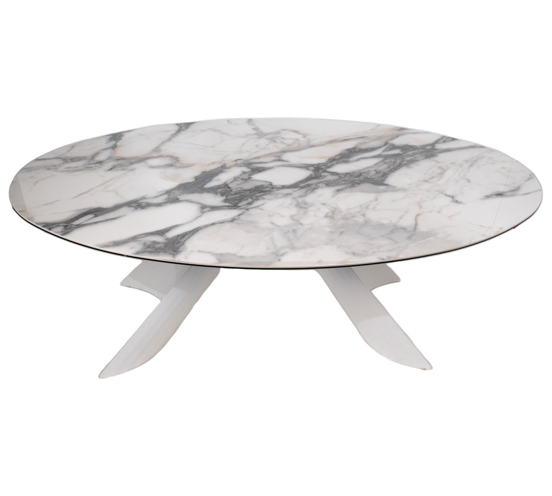Dining Table GIORGIA with white ceramic top and metal base
