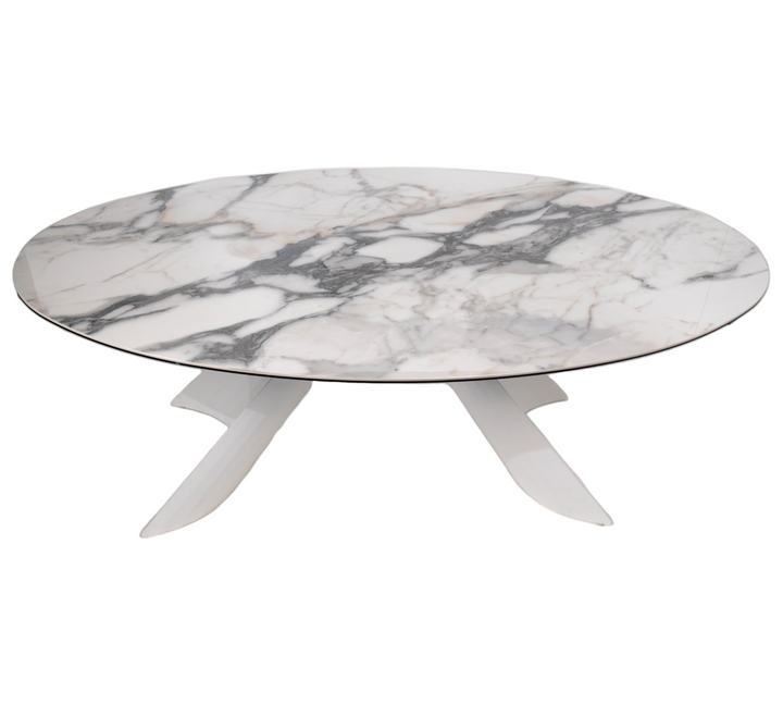 Dining Table GIORGIA with white ceramic top and metal base