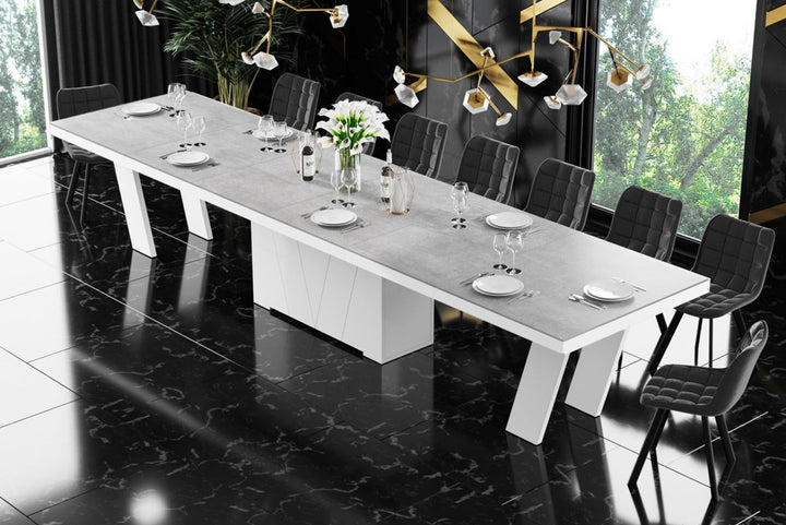 Dining Set ALETA 11 pcs. modern gray/ white Dining Table with 4 self-starting leaves plus 10 chairs