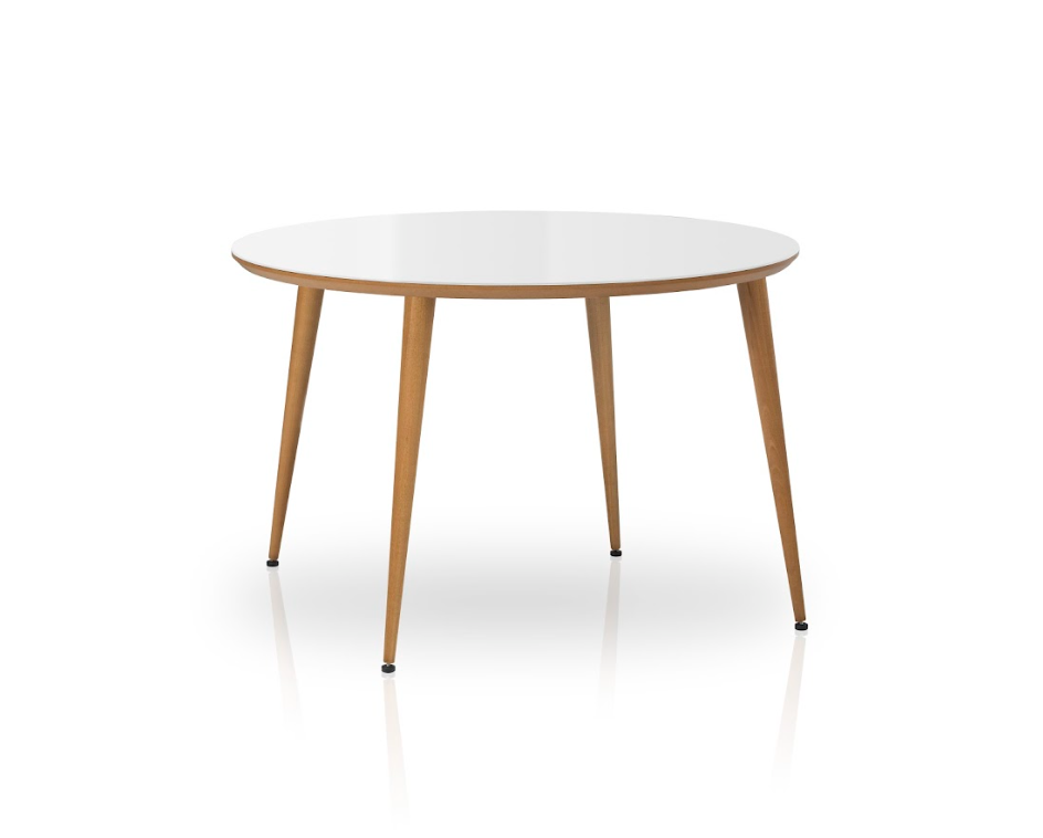 ESSAI Round Glass Top Dining with Beech wooden legs