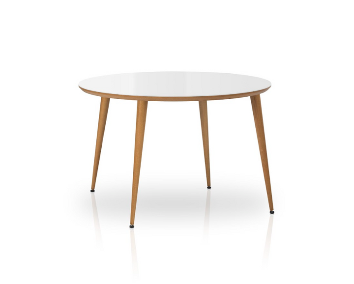 ESSAI Round Glass Top Dining with Beech wooden legs
