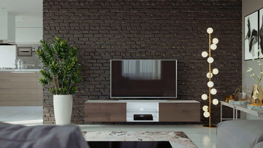Floating 71 inch TV Stand VIGO glass with LED