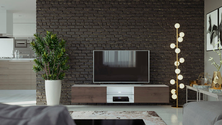 Floating 71 inch TV Stand VIGO glass with LED