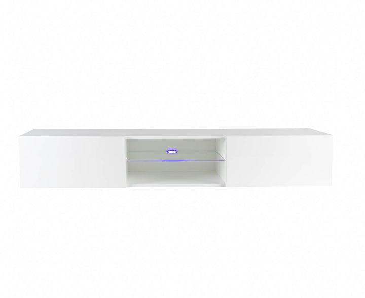 Modern floating 71" long TV Stand VIGO Glass with LED