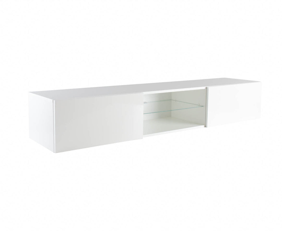Modern floating 71" long TV Stand VIGO Glass with LED