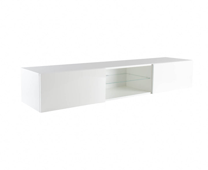 Modern floating 71" long TV Stand VIGO Glass with LED