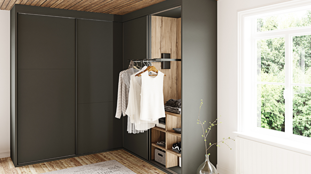 Pedraza L-shape sliding 4- door wardrobe AV012