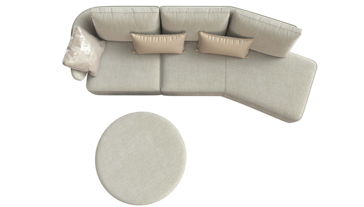 Alicante Beige  Right Curved Chaise with round ottoman