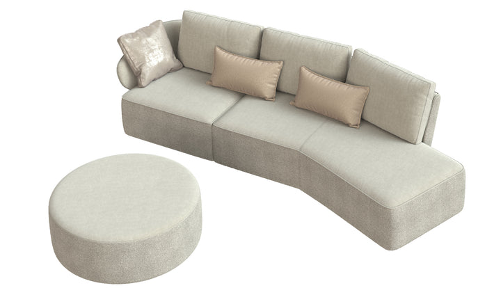 Alicante Beige  Right Curved Chaise with round ottoman