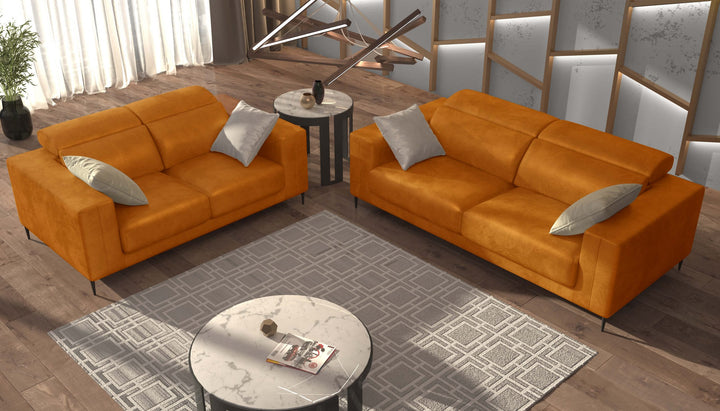 Lugo Orange Ocher Sofa and Loveseat Set