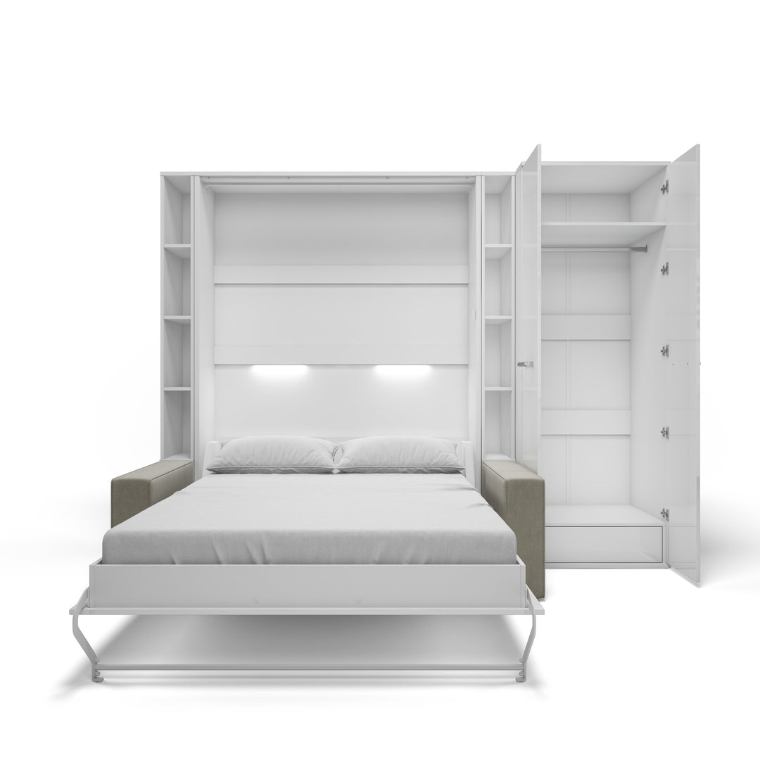 Vertical FULL size Murphy Bed Invento with a Sofa, two Cabinets and Wardrobe