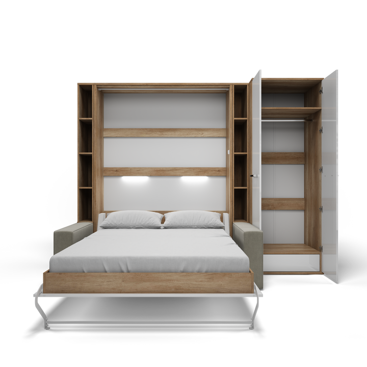 Vertical FULL size Murphy Bed Invento with a Sofa, two Cabinets and Wardrobe