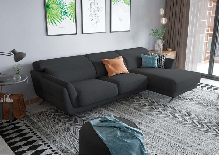 Ronda Black Fabric Sectional Right Facing Chaise