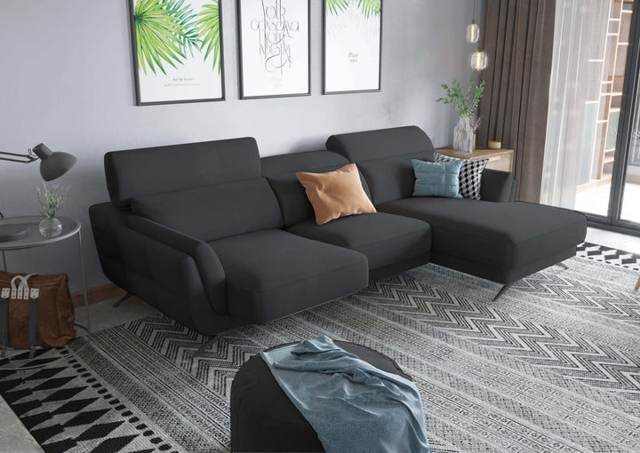 Ronda Black Fabric Sectional Right Facing Chaise
