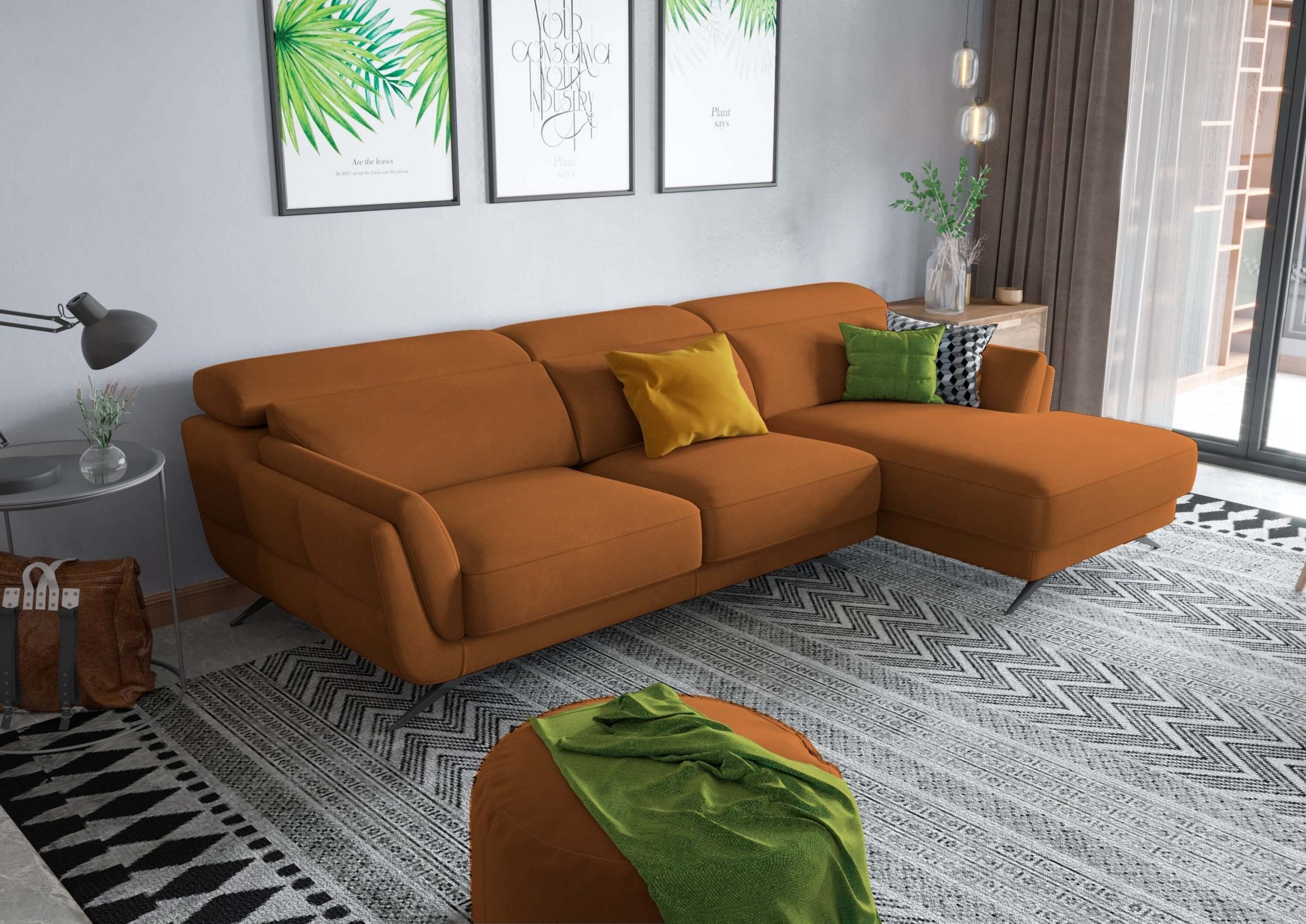 Ronda Orange Sectional Right Facing Chaise – Modern Europa Furniture
