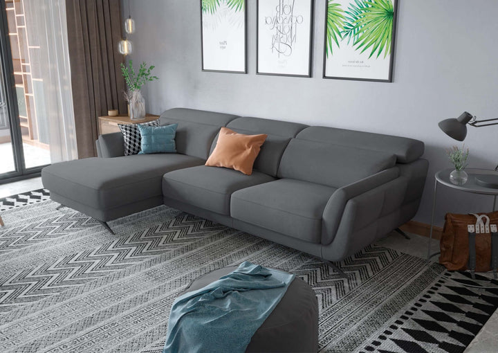 Ronda Charcoal Grey Fabric Sectional Left Facing Chaise