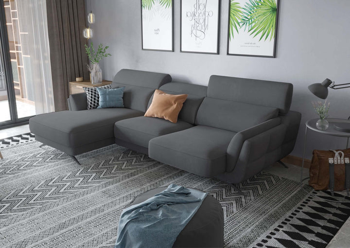 Ronda Charcoal Grey Sectional Left Facing Chaise