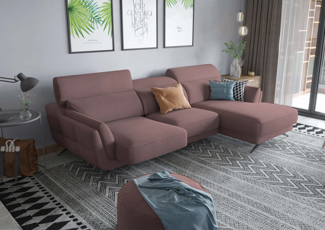 Ronda Rose Brown Sectional Right Facing Chaise