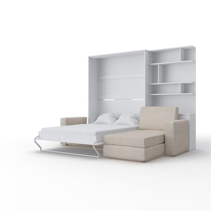 Murphy Bed European Queen size with a Sectional Sofa and a Bookcase, INVENTO